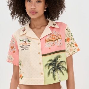 NWT Agua Bendita Floral Patchwork Short Sleeve Shirt